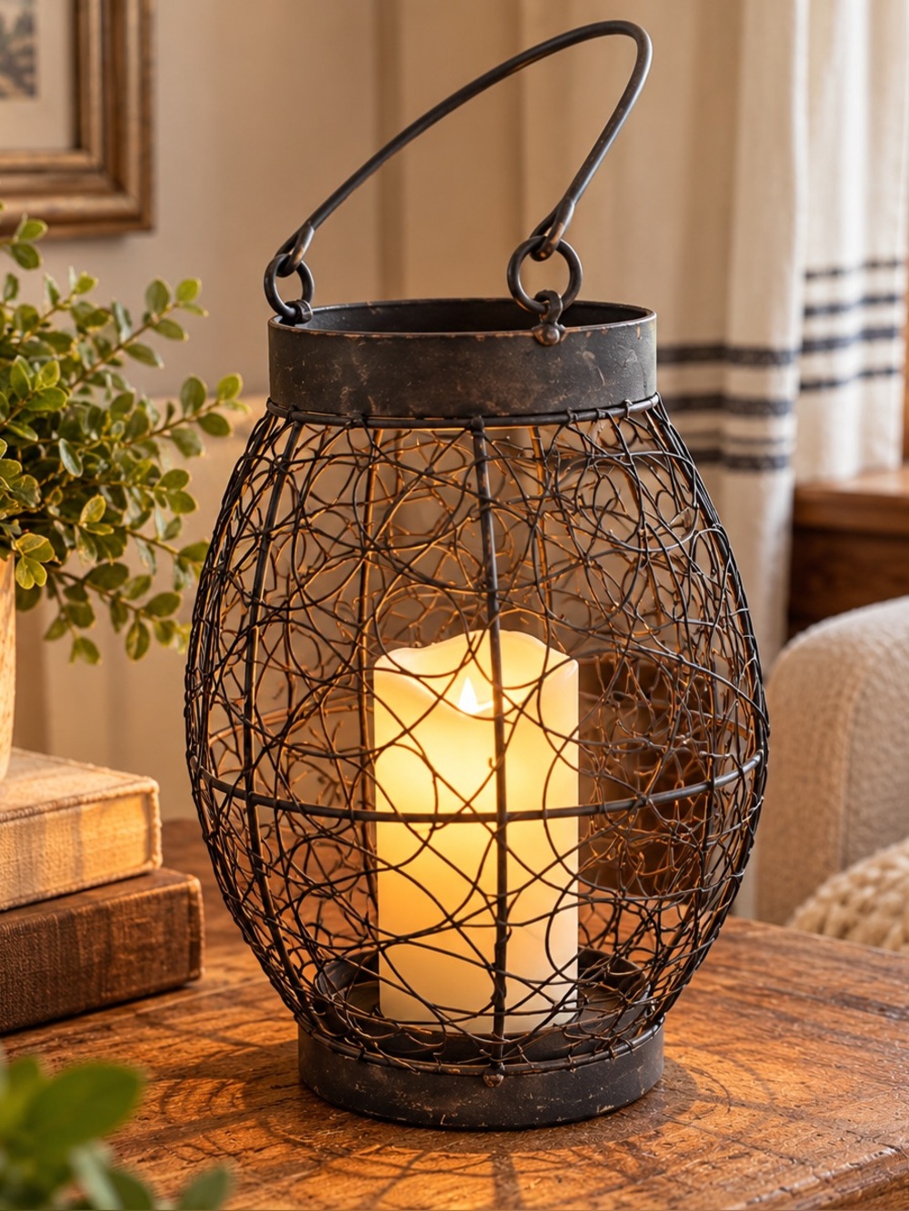 Rustic black Wire Lantern with Handle - Unbranded
